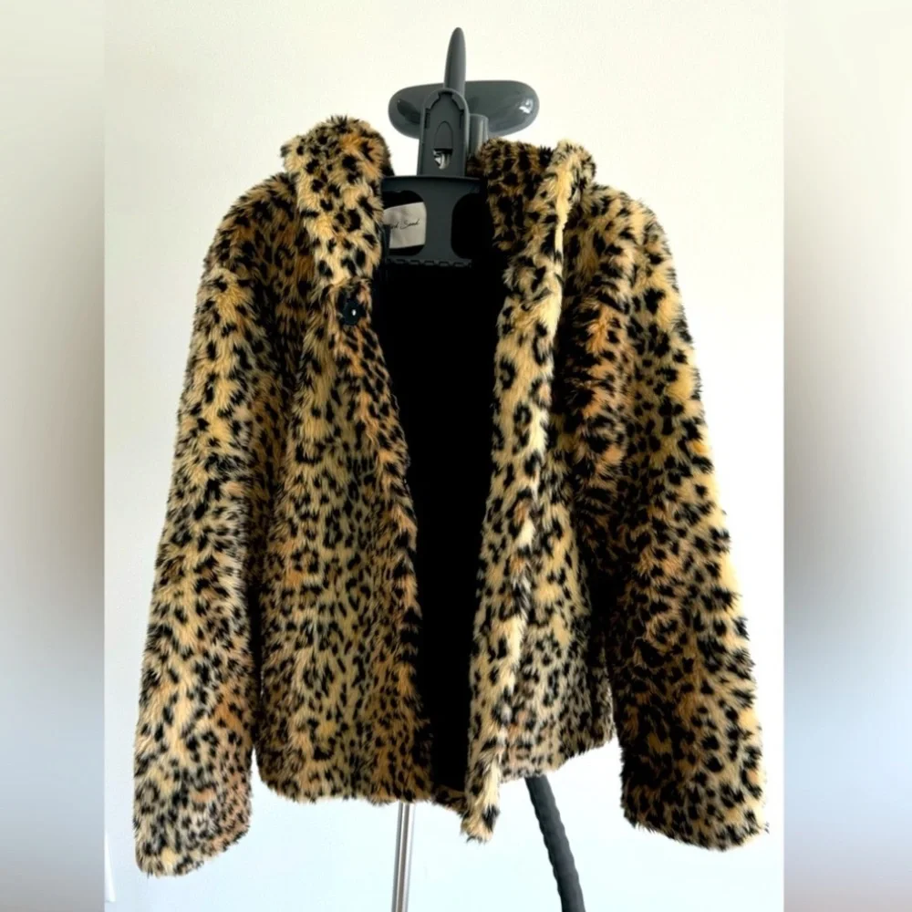 Zara Leopard Print Faux Fur Bomber Jacket - Brown, Black - Picture 2 of 7